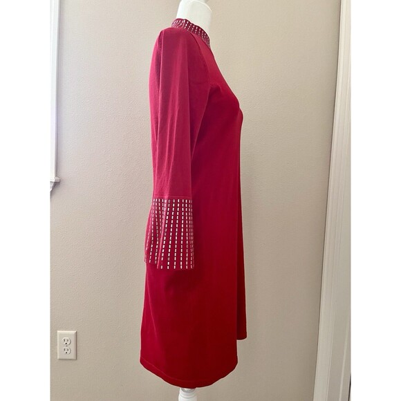 Calvin Klein Women's Red Mock Neck Studded Bell Sleeve Sheath Dress Size Medium - Picture 4 of 7